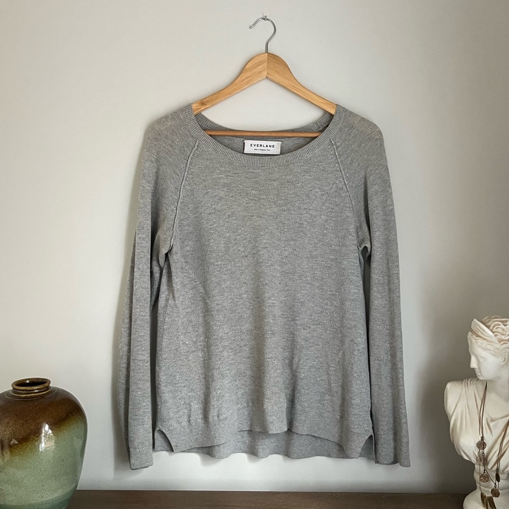 Everlane Cotton Cashmere Seed Stitch Sweater - lightweight raglan crewneck grey